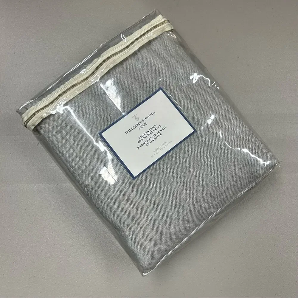 Williams Sonoma Belgian Linen Rod Pocket Drape Curtain 1 Panel Smoke Gray NEW